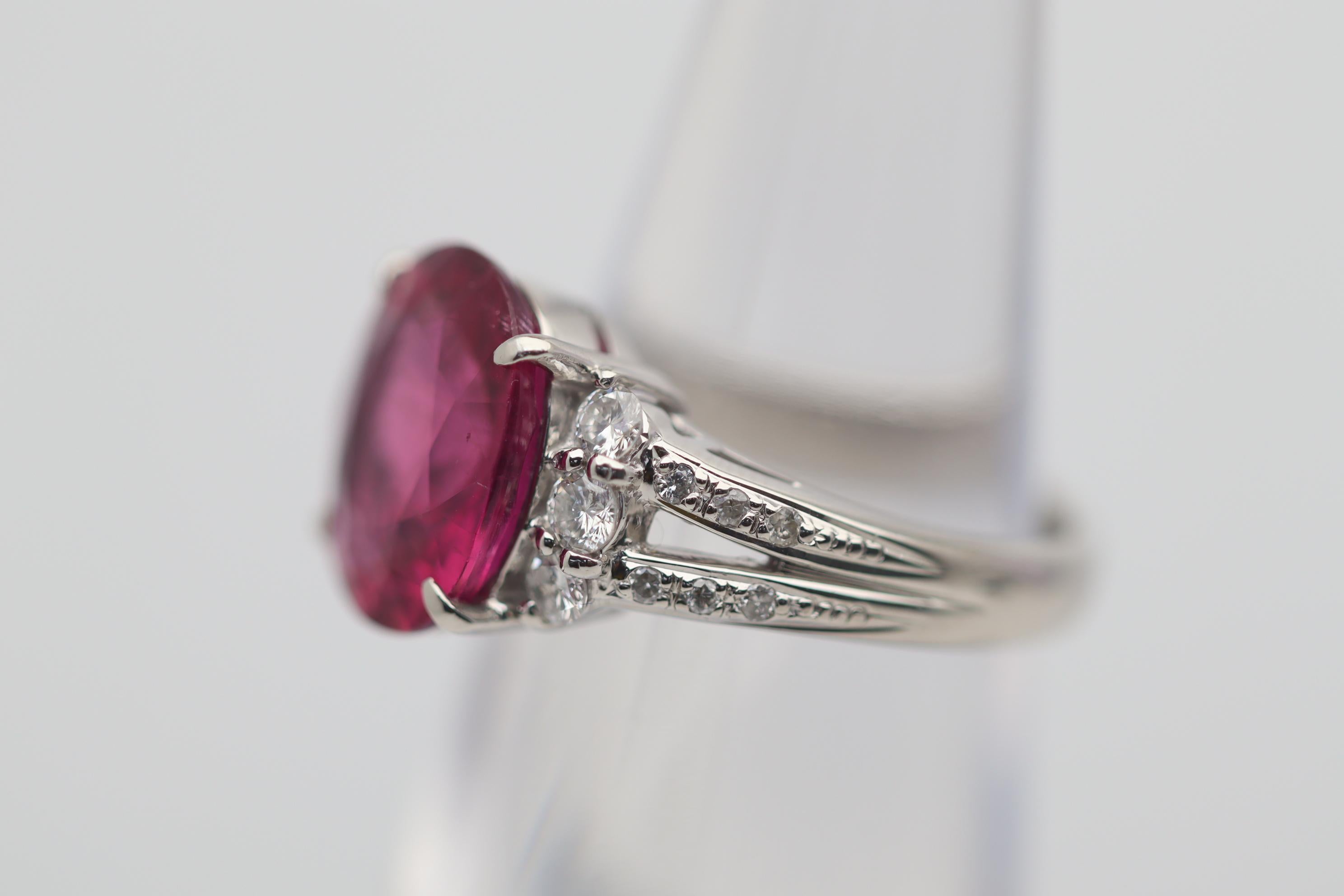 4.85 Carat Rubellite Tourmaline Diamond Platinum Ring In New Condition For Sale In Beverly Hills, CA