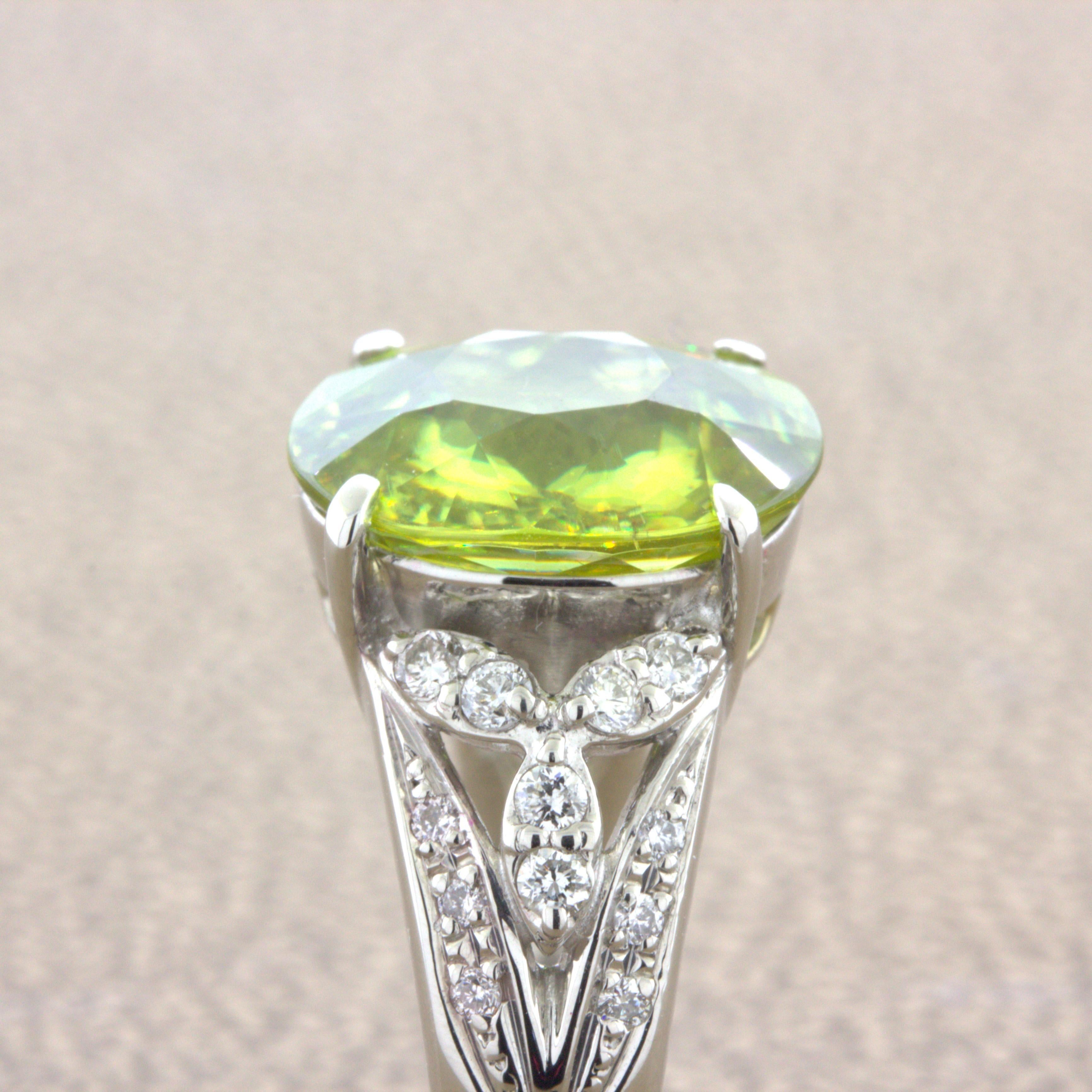 Women's 4.85 Carat Sphene Diamond Platinum Floral Ring For Sale