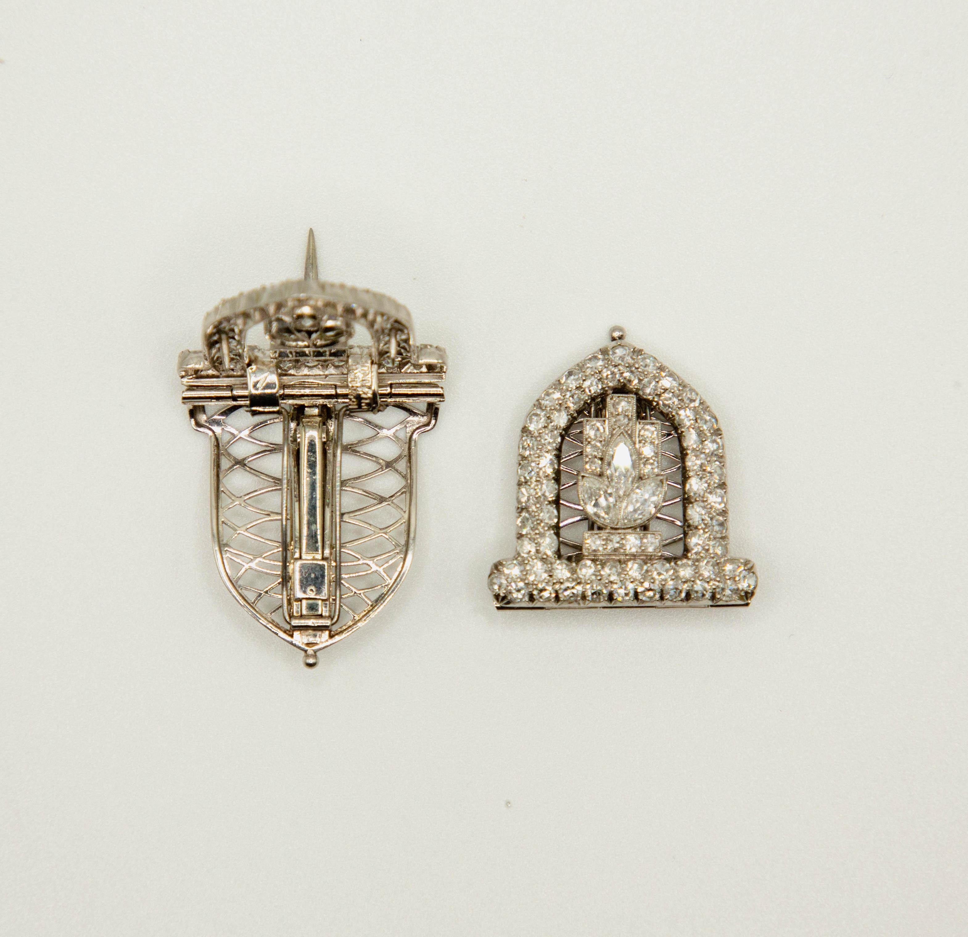 Taille Marquise Broche/clips d'épaule Anna Thompson Dodge en platine et diamants de 4,85 carats, c. 1920 en vente