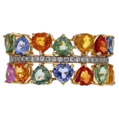 Anello di eternità in oro 18 carati con zaffiro Rainbow Diamonds, taglio cuore, 4,85 carati