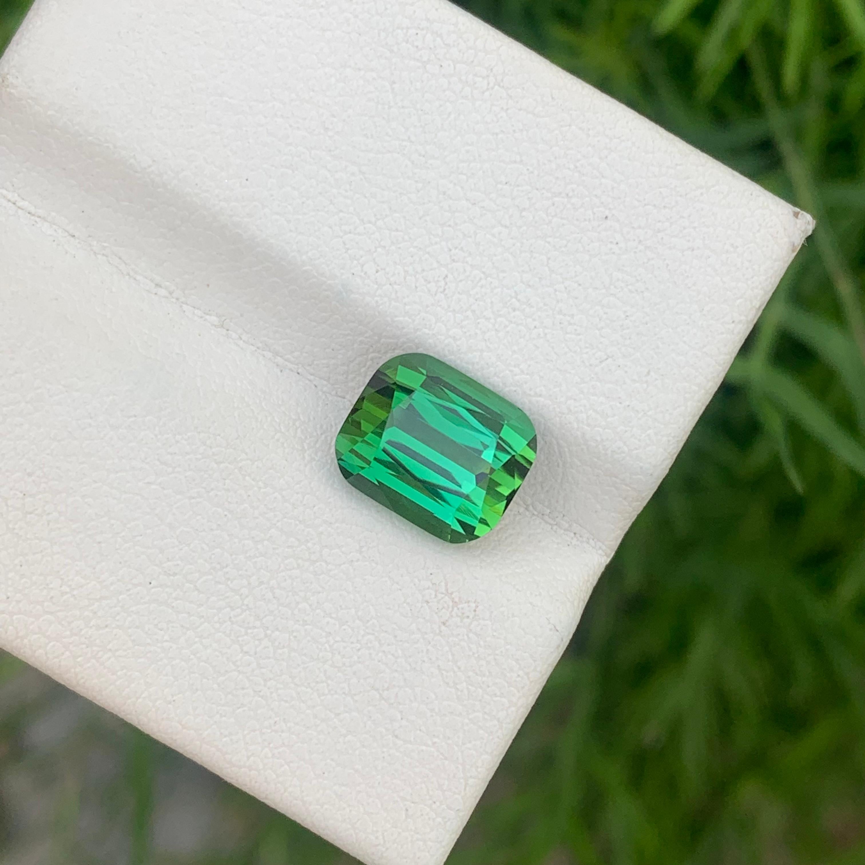 Arts and Crafts 4.85 Carats Natural Loose Green Tourmaline With Lagoon Shade Cushion Ring Gem For Sale