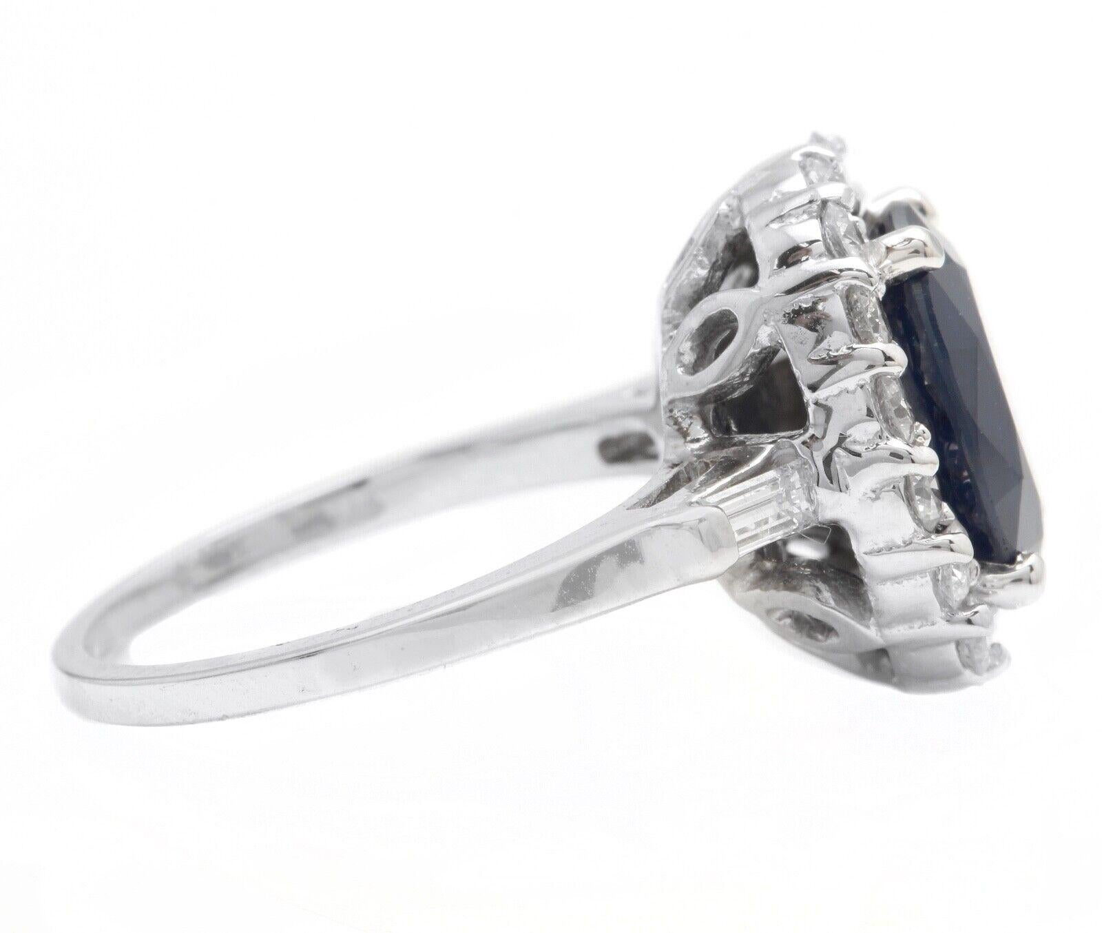 Mixed Cut 4.85 Ct Exquisite Natural Blue Sapphire and Diamond 14K Solid White Gold Ring For Sale