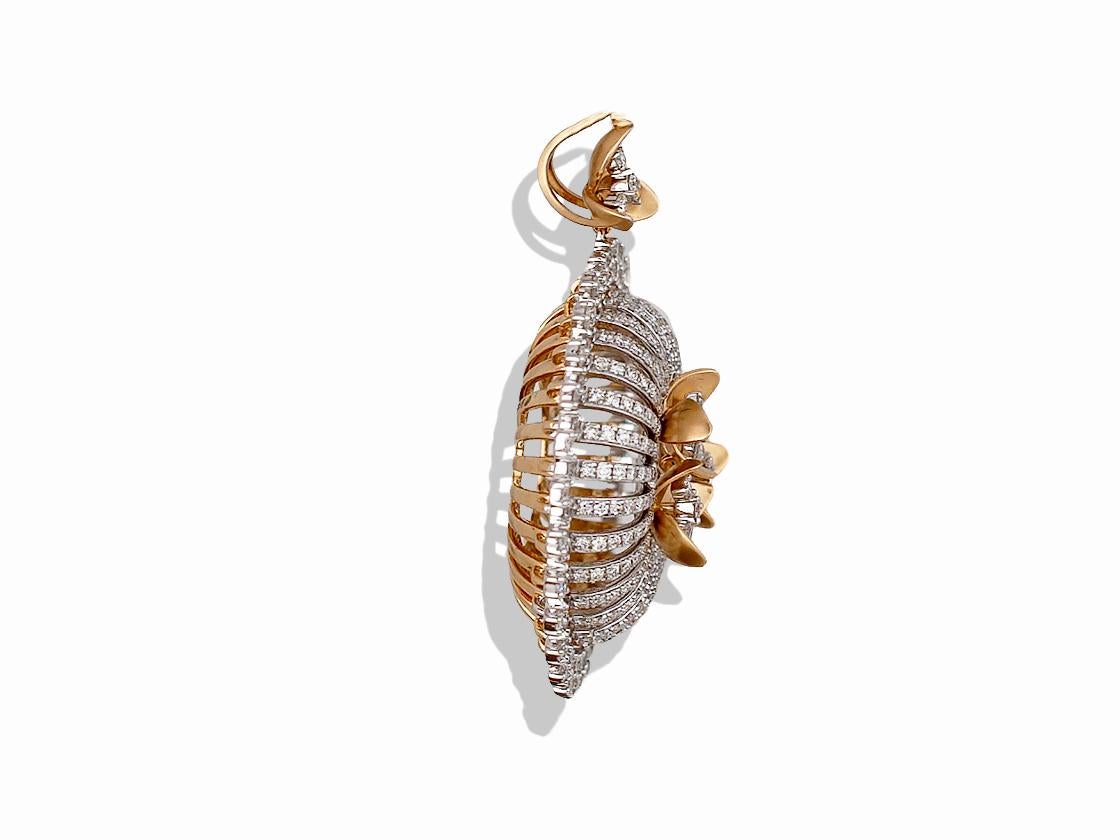 Modern Spiral, 4.85 Carat Ladies Diamond Lattice,  2-Tone Gold Pendant For Sale