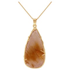 48.53 Carat Pear Shape Rutilated Quartz Pendant Necklace 14K Yellow Gold