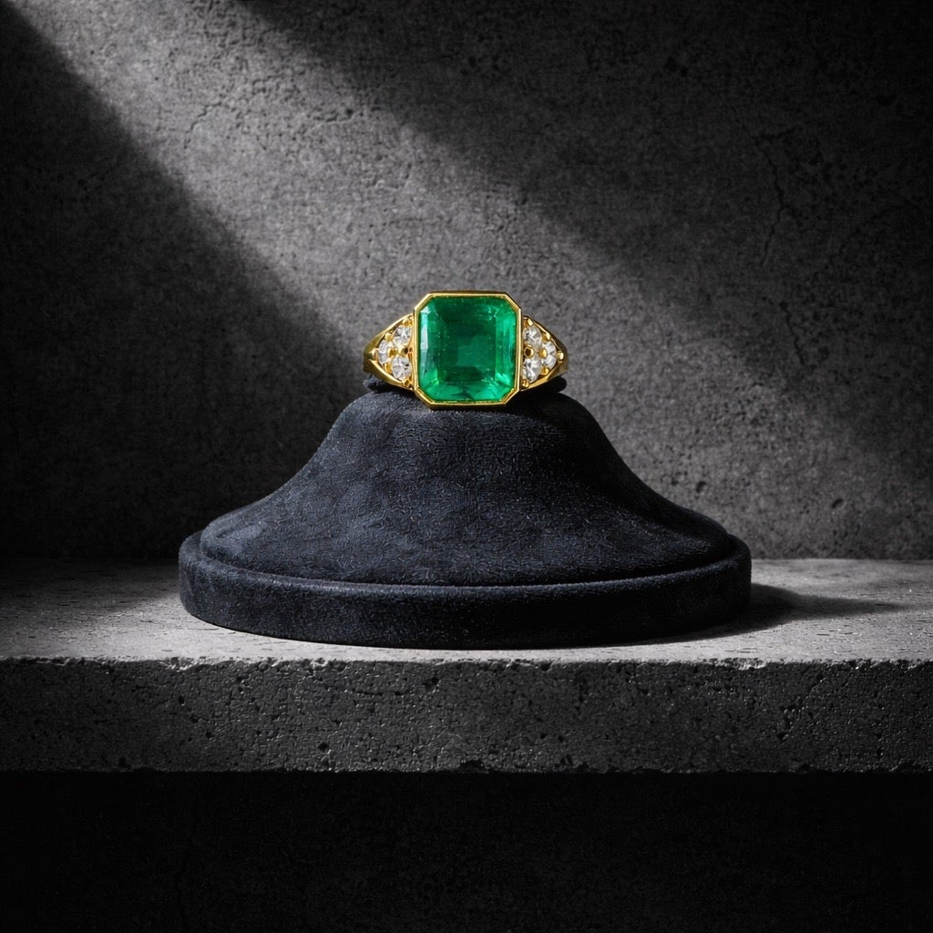 4.85ct Colombian Emerald AGL Certified Diamond Ring in 18K Gold