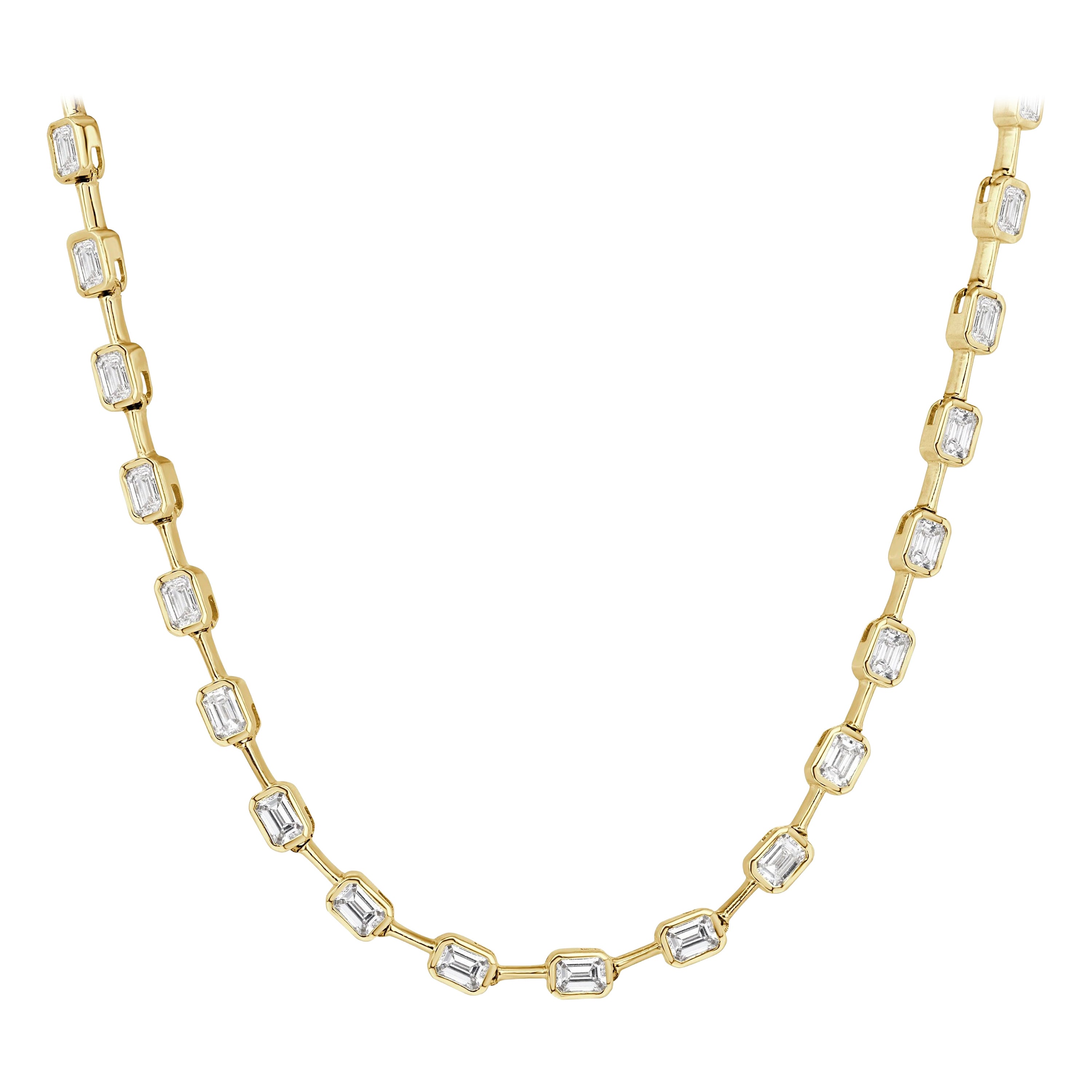 4.85ct Emerald Cut Diamond Bezel Set Necklace