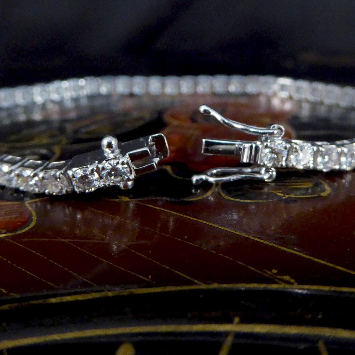 Women's or Men's 4.85ct Round Brilliant Cut Diamond Tennis Bracelet Set in 18ct White Gold