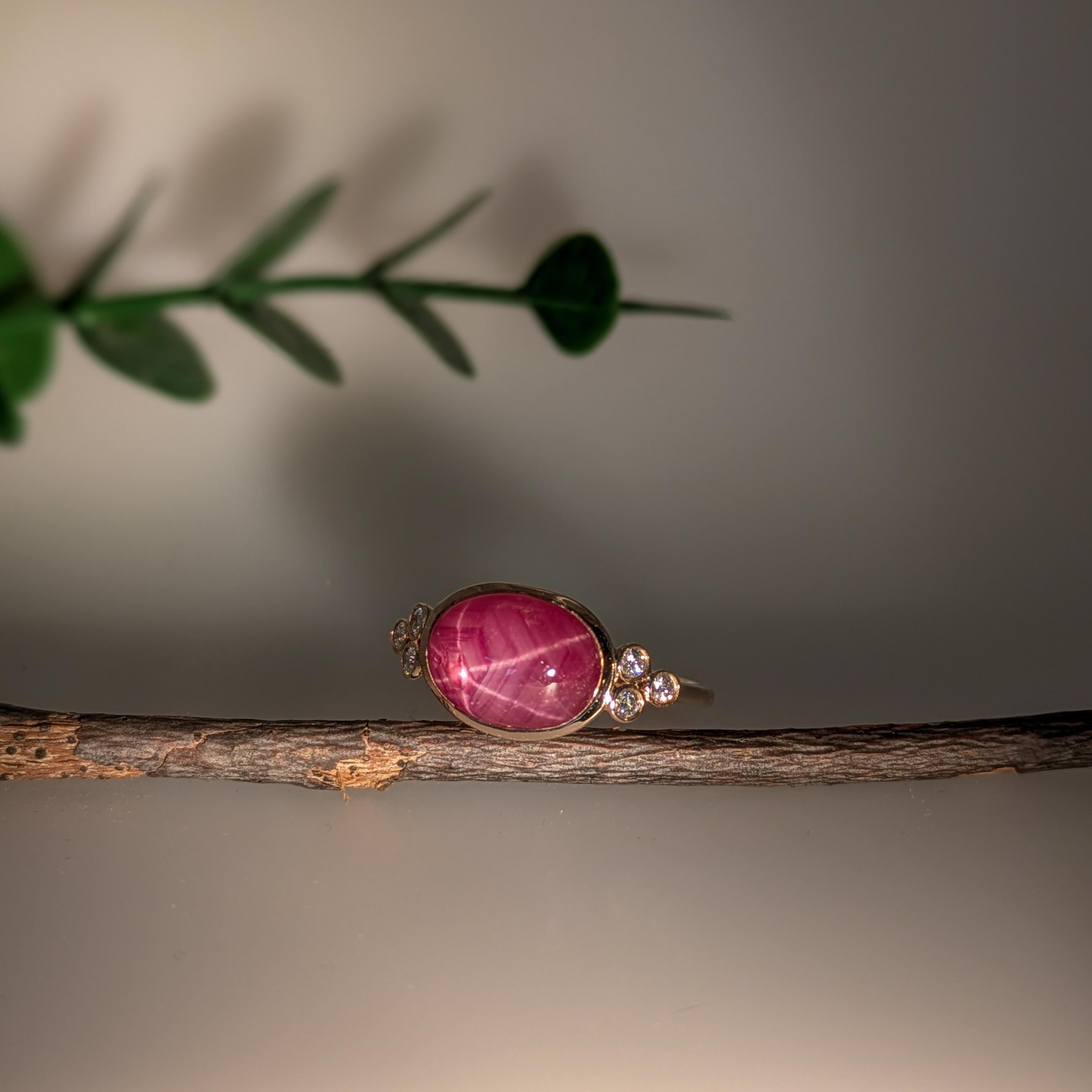 4.85ct Star Ruby Ring w Diamond Accents in Solid 14K Yellow Gold  OV 11.5x8.5mm In New Condition In Columbus, OH