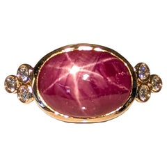 4.85ct Star Ruby Ring w Diamond Accents in Solid 14K Yellow Gold  OV 11.5x8.5mm