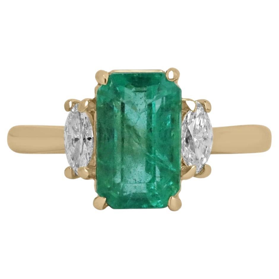 4,85 tcw 14K Smaragd-Schliff Smaragd & Marquise Cut Diamond 3 Stein Verlobungsring
