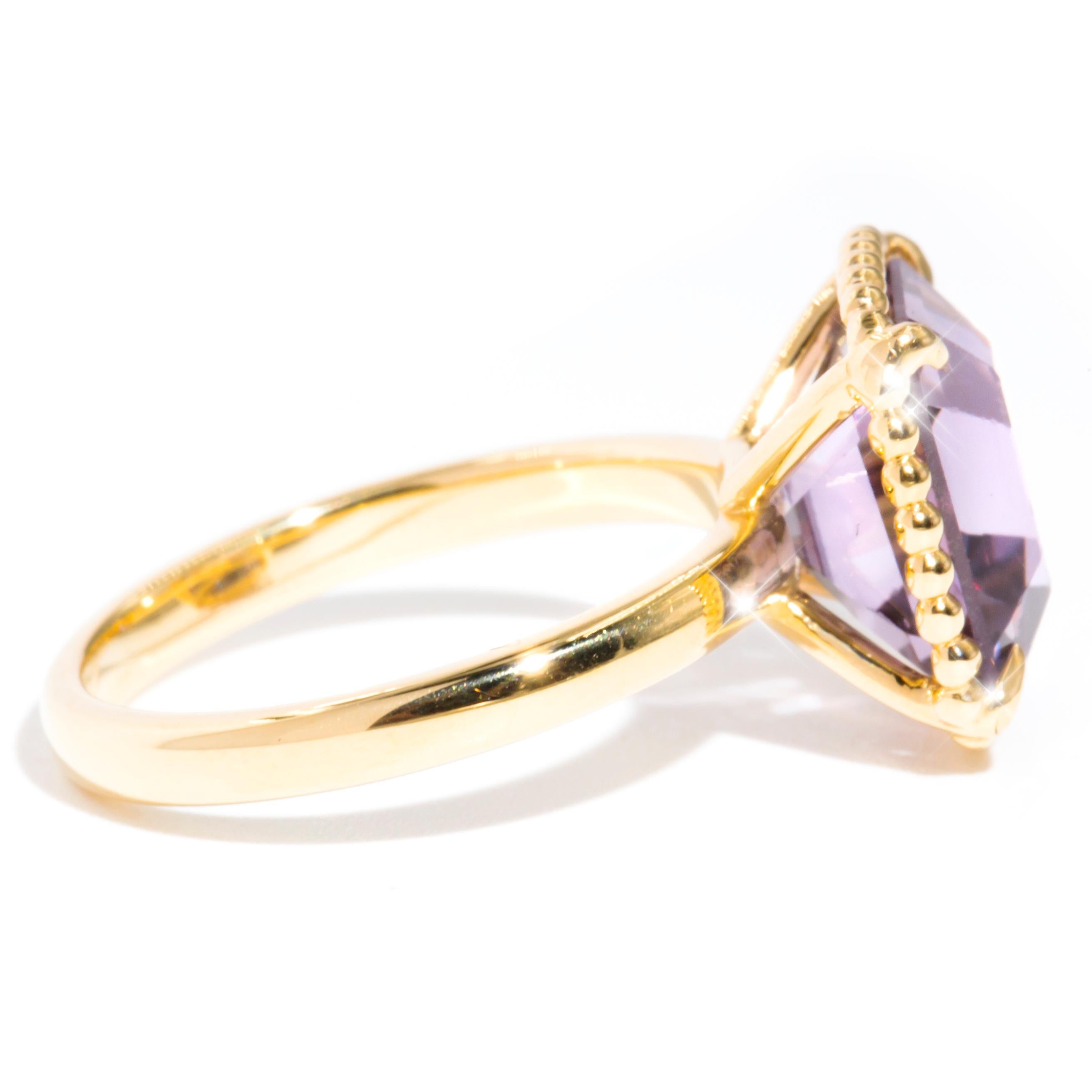 4.86 Carat Asscher Cut Purple Spinel 18 Carat Yellow Gold Vintage Cluster Ring For Sale 3