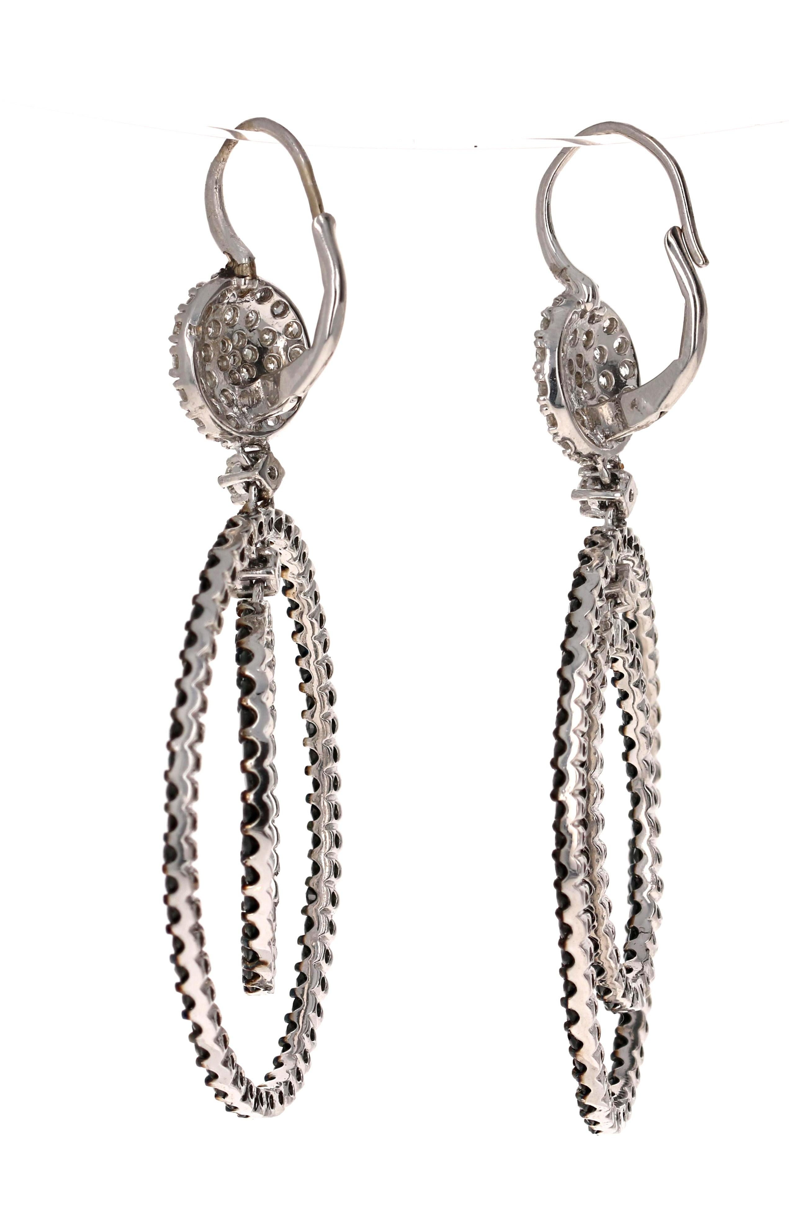 Contemporary 4.86 Carat Black Diamond 14 Karat White Gold Dangle Earrings For Sale