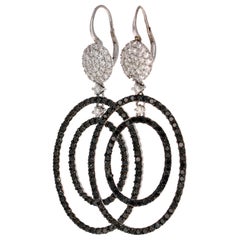 Pendants d'oreilles en or blanc 14 carats avec diamants noirs de 4,86 carats