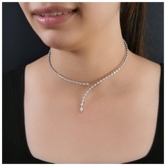 4.86 Carat Pear Shape Natural Diamond Choker Lariat Necklace in 14K White Gold
