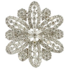 4.86 Carat Diamonds and Baguette Diamonds, 18 Karat White Gold Flower Ring