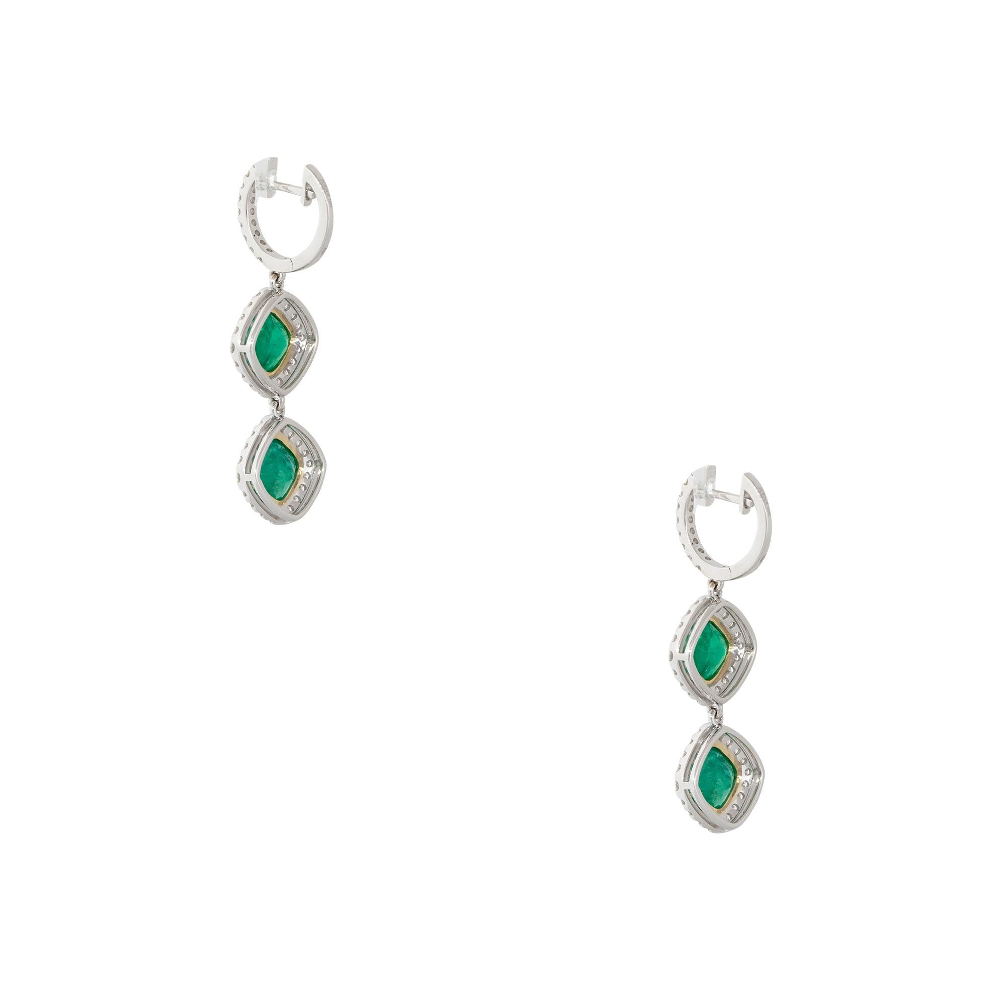 4.86 Carat Emerald and Diamond Drop Earrings 18 Karat in Stock In Excellent Condition For Sale In Boca Raton, FL