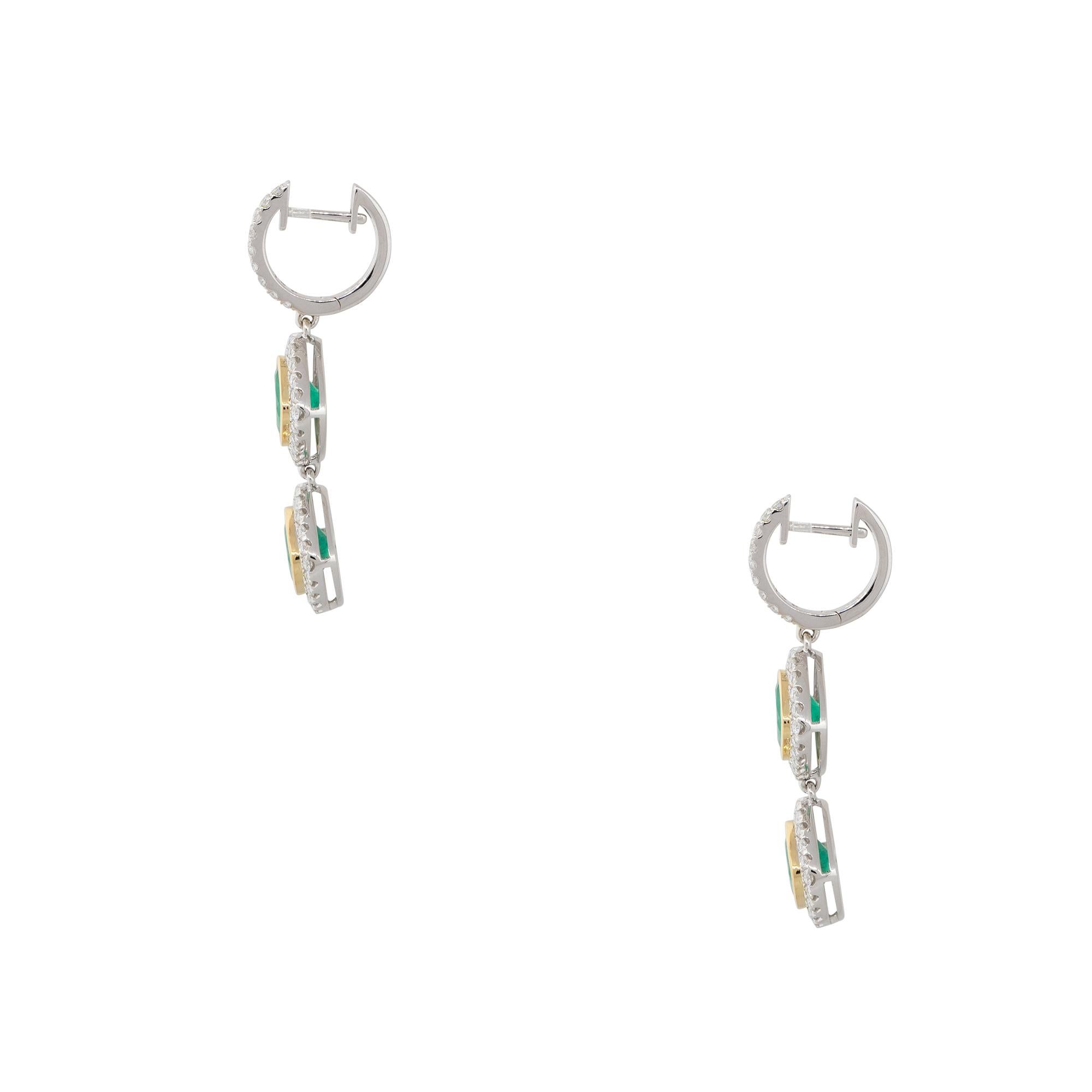 Women's 4.86 Carat Emerald and Diamond Drop Earrings 18 Karat in Stock For Sale