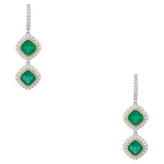 4.86 Carat Emerald and Diamond Drop Earrings 18 Karat in Stock