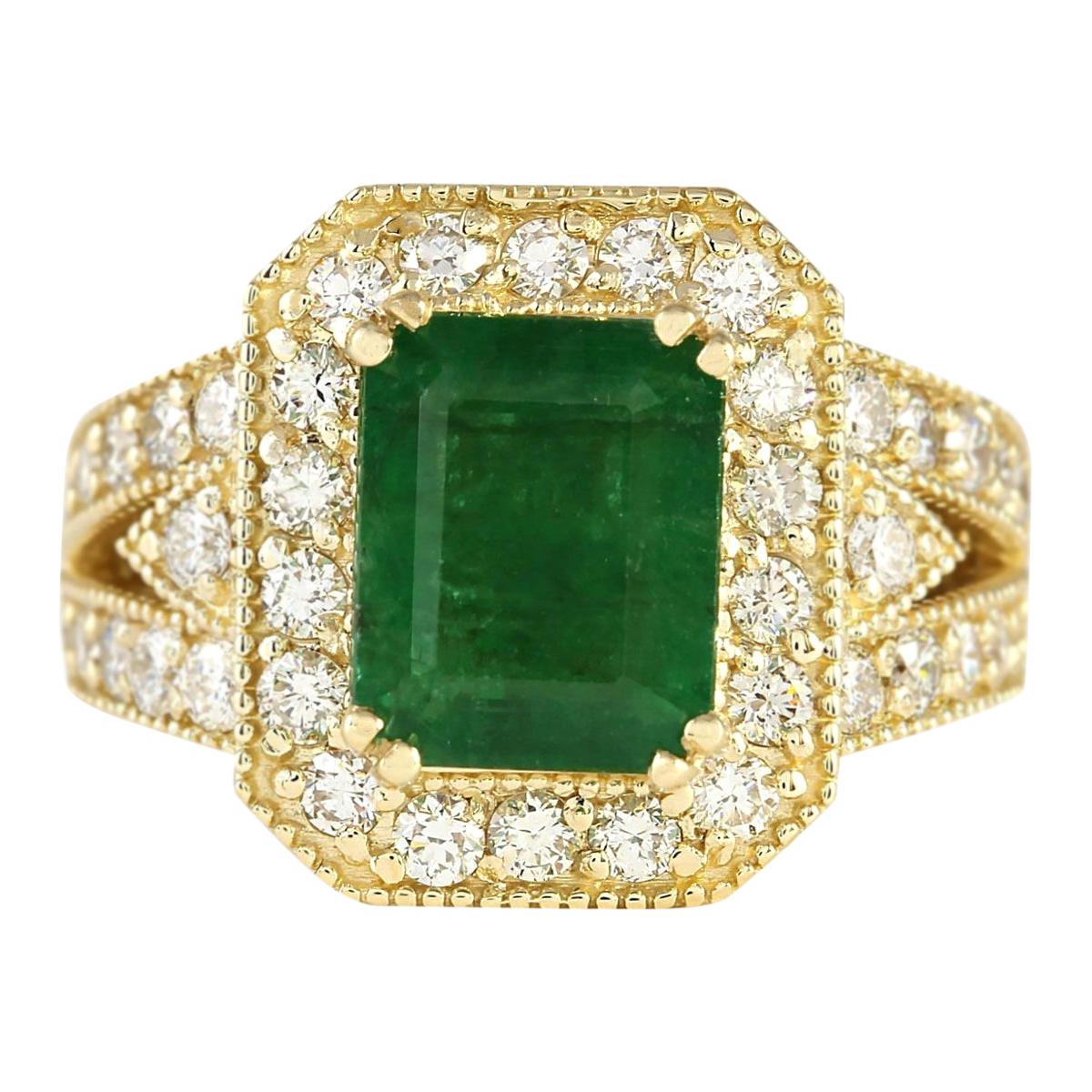 Emerald Diamond Ring In 14 Karat Yellow Gold Diamond Ring For Sale