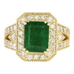 Emerald Diamond Ring In 14 Karat Yellow Gold Diamond Ring