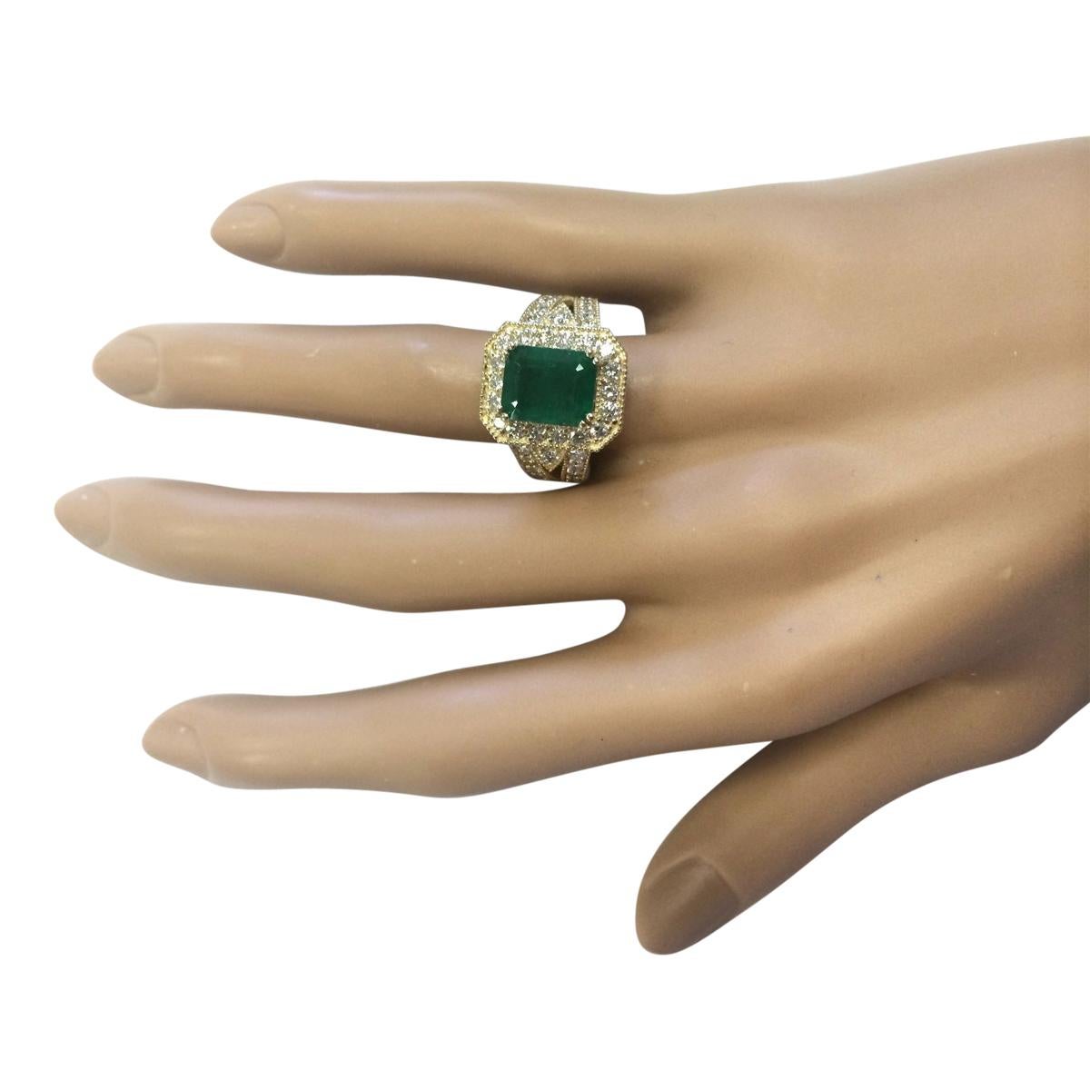 Emerald Cut Emerald Diamond Ring In 14 Karat Yellow Gold Diamond Ring For Sale