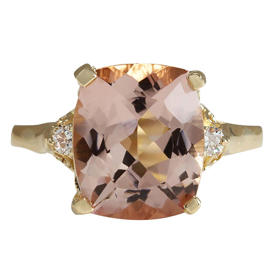 Natural Morganite Diamond Ring In 14 Karat Yellow Gold  For Sale