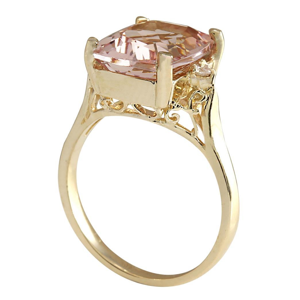 Natural Morganite Diamond Ring In 14 Karat Yellow Gold  In New Condition For Sale In Los Angeles, CA