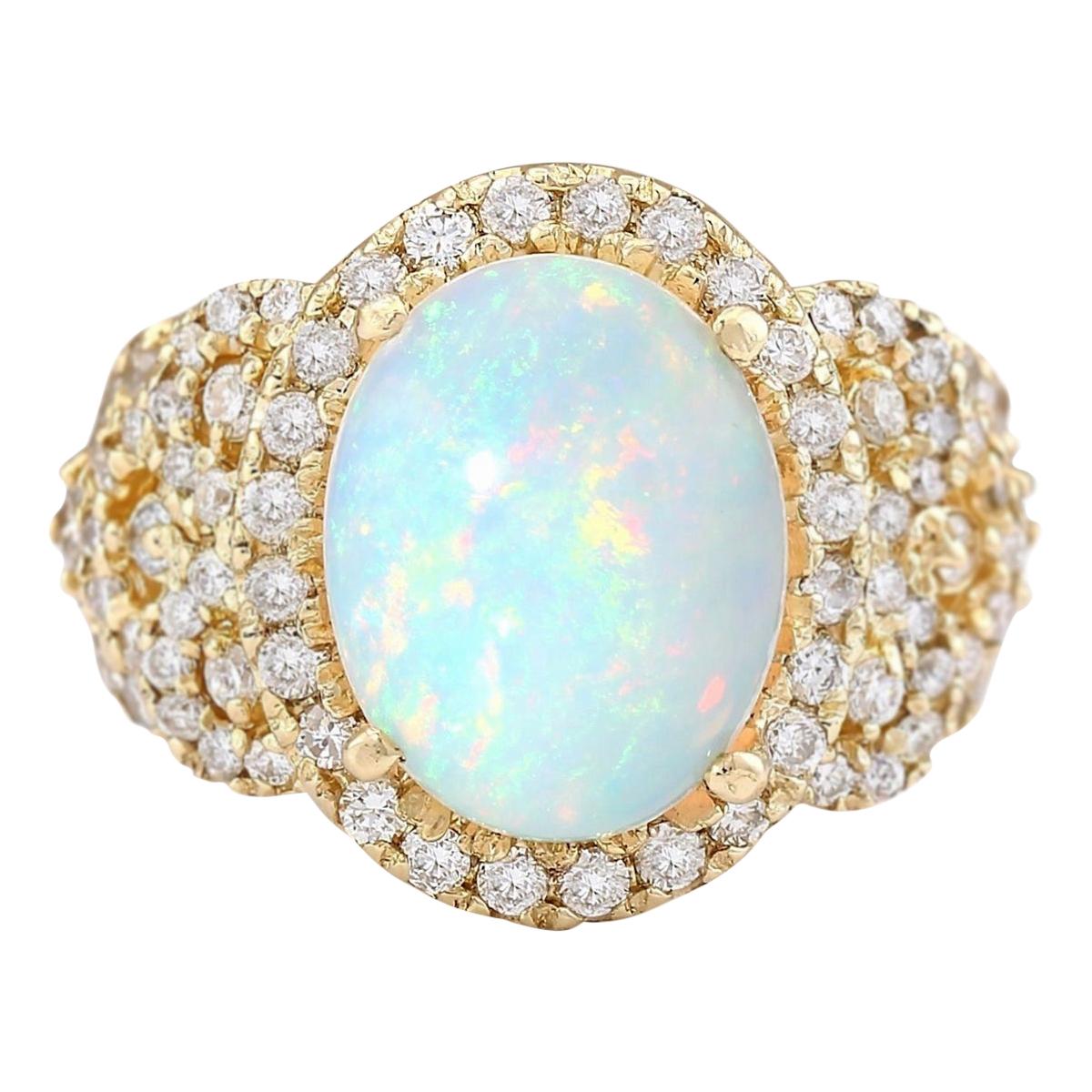 Natural Opal Diamond Ring In 14 Karat Yellow Gold 