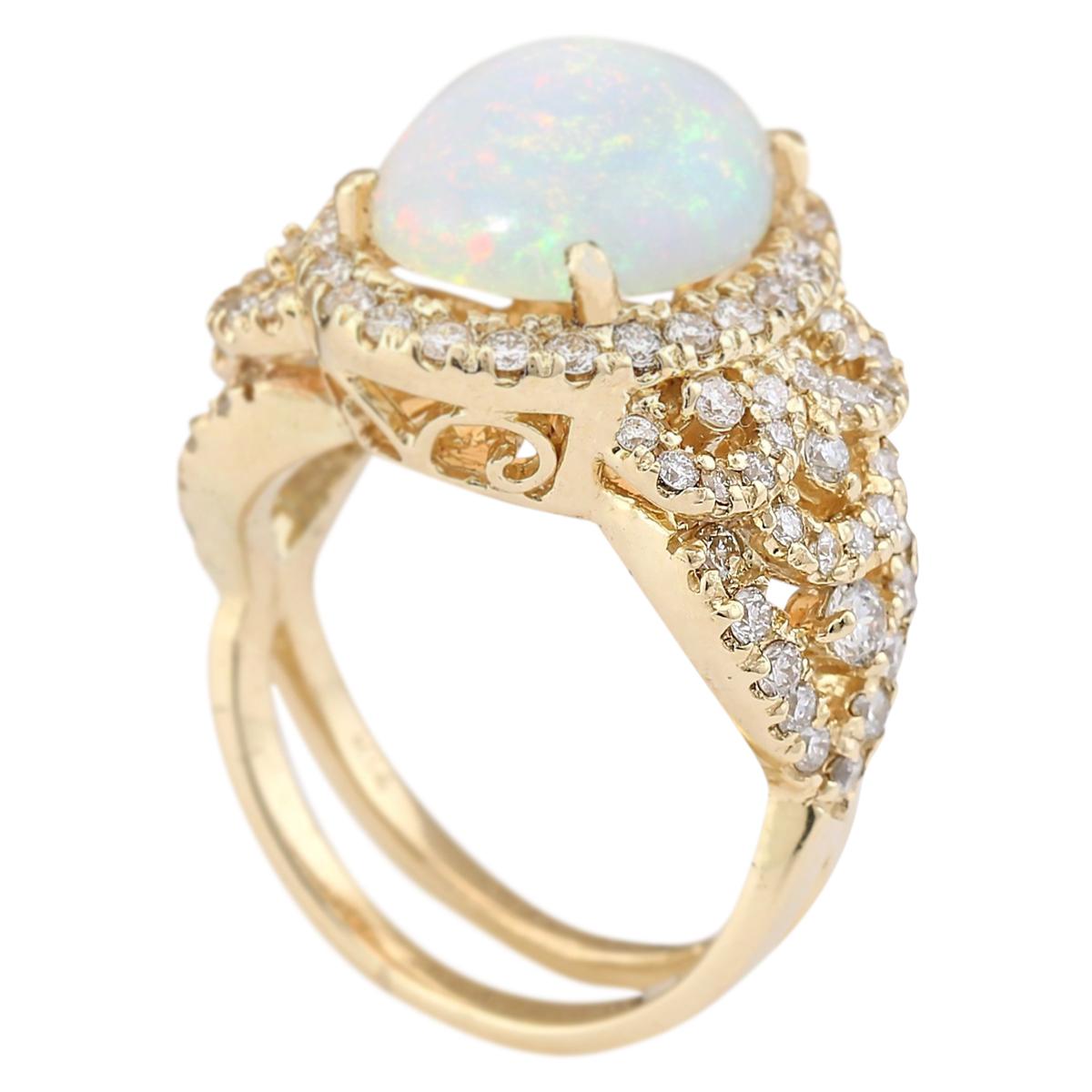Modern Natural Opal Diamond Ring In 14 Karat Yellow Gold  For Sale