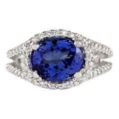 Natural Tanzanite Diamond Ring In 14 Karat White Gold