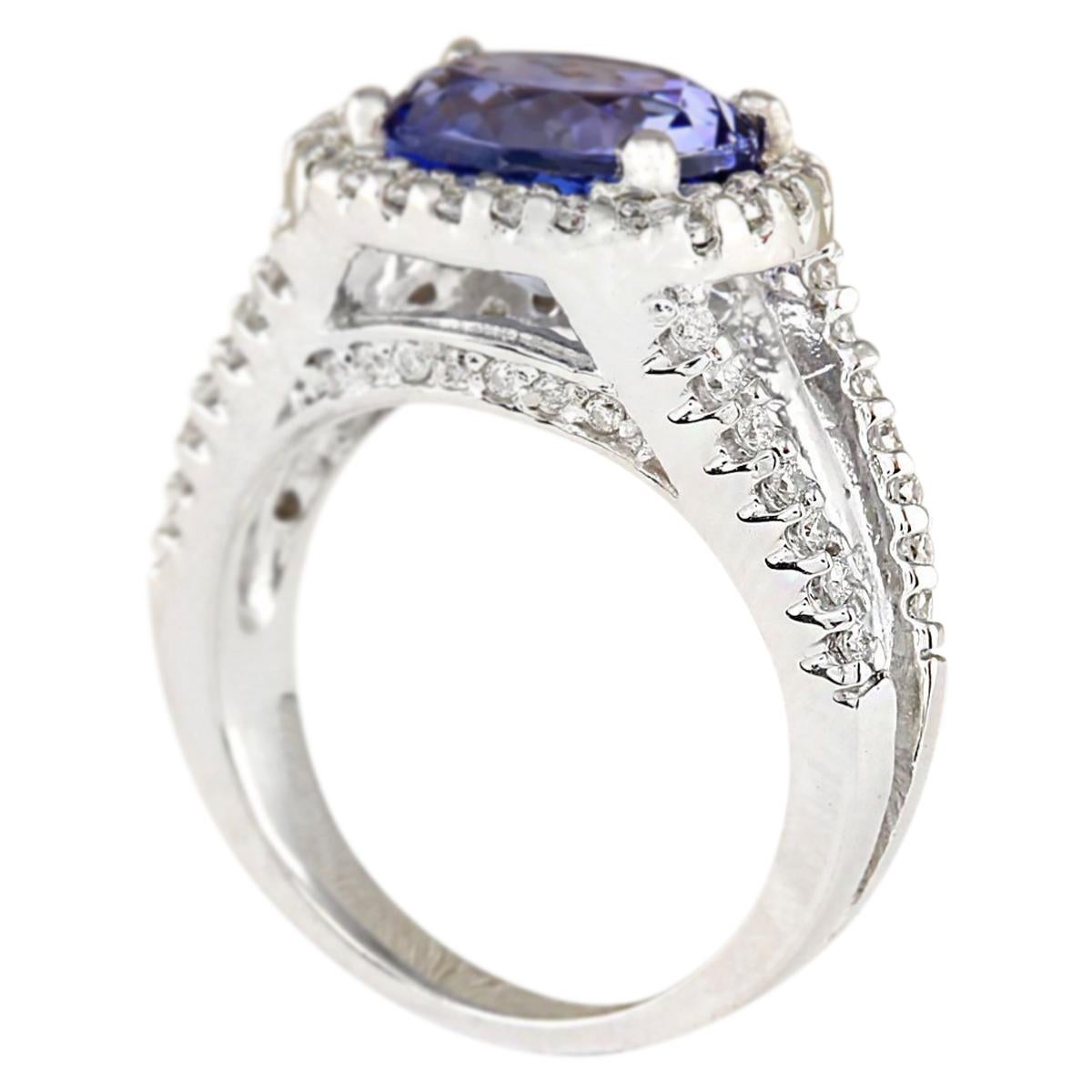 Oval Cut Natural Tanzanite Diamond Ring In 14 Karat White Gold For Sale