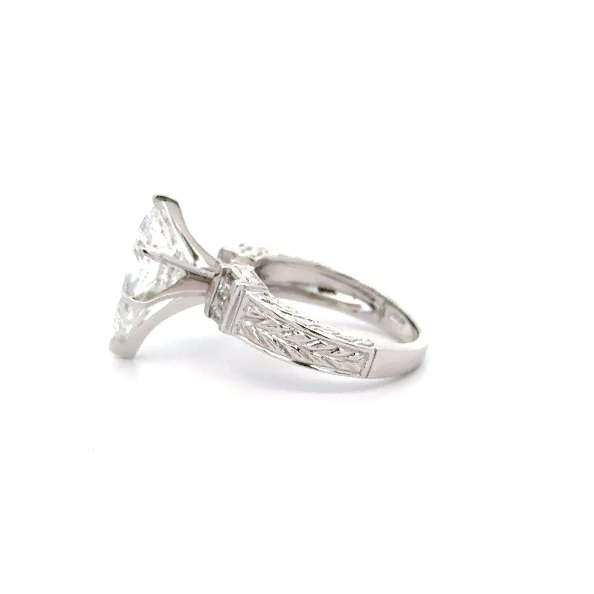 Contemporary 4.86 Carat Pear Cut Diamond 18K White Filigree Vintage Engagement Ring For Sale