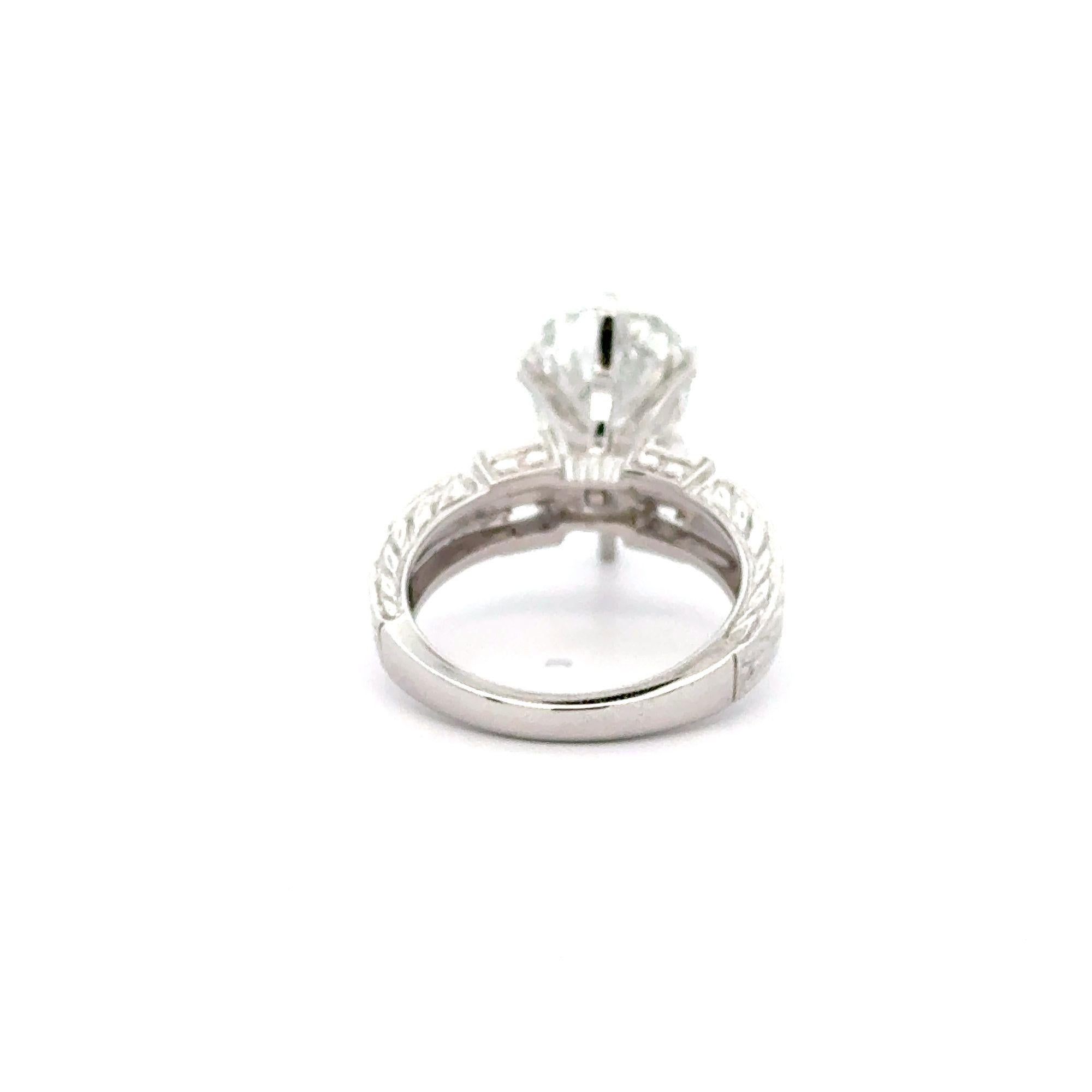 4.86 Carat Pear Cut Diamond 18K White Filigree Vintage Engagement Ring In New Condition For Sale In Miami, FL
