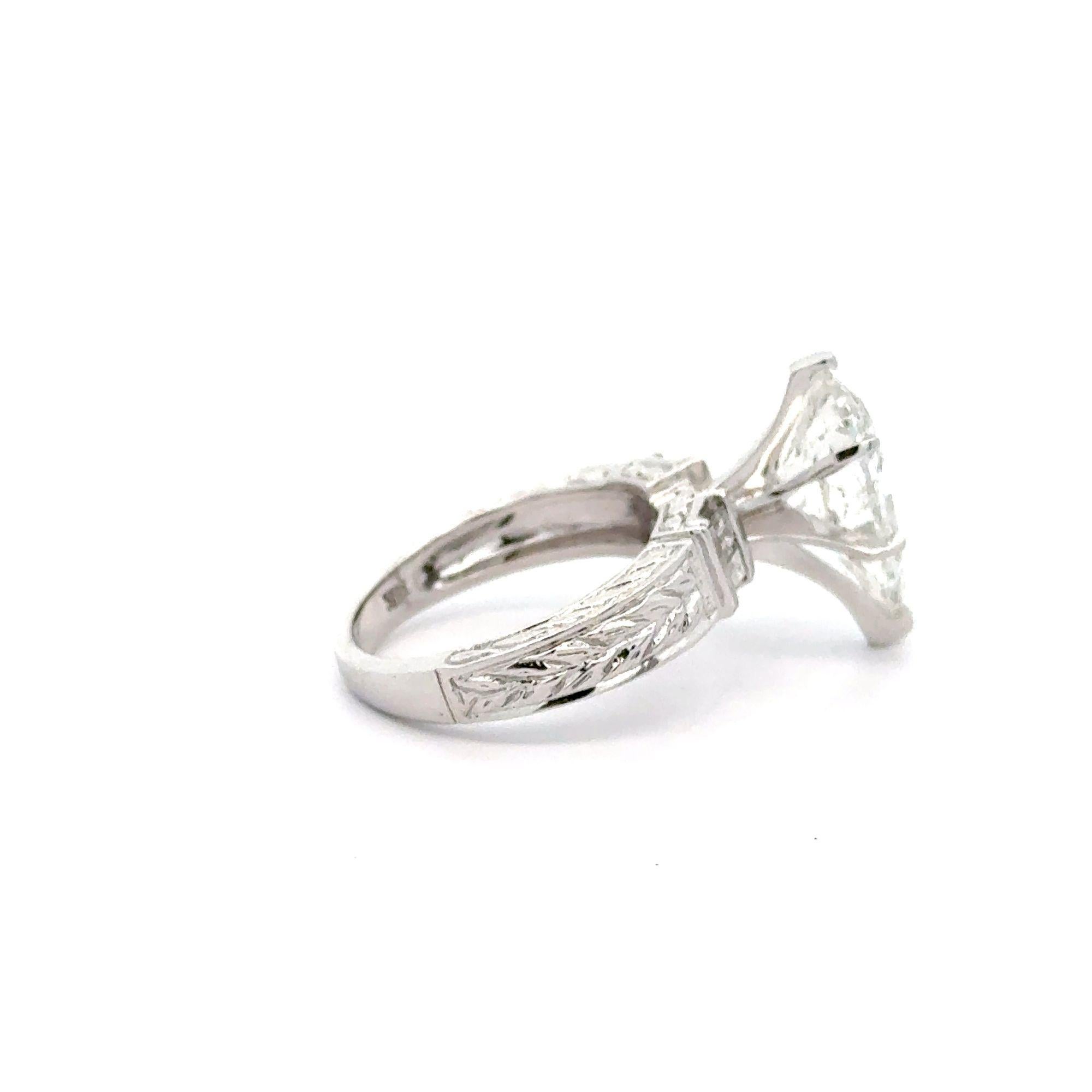 Women's 4.86 Carat Pear Cut Diamond 18K White Filigree Vintage Engagement Ring For Sale