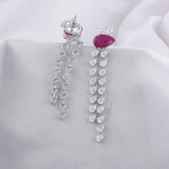 Boucles d'oreilles poire rubis et diamant 11.12 ct or blanc 18k July Birthstone