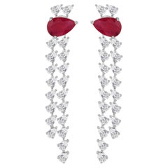 Boucles d'oreilles poire rubis et diamant 11.12 ct or blanc 18k July Birthstone