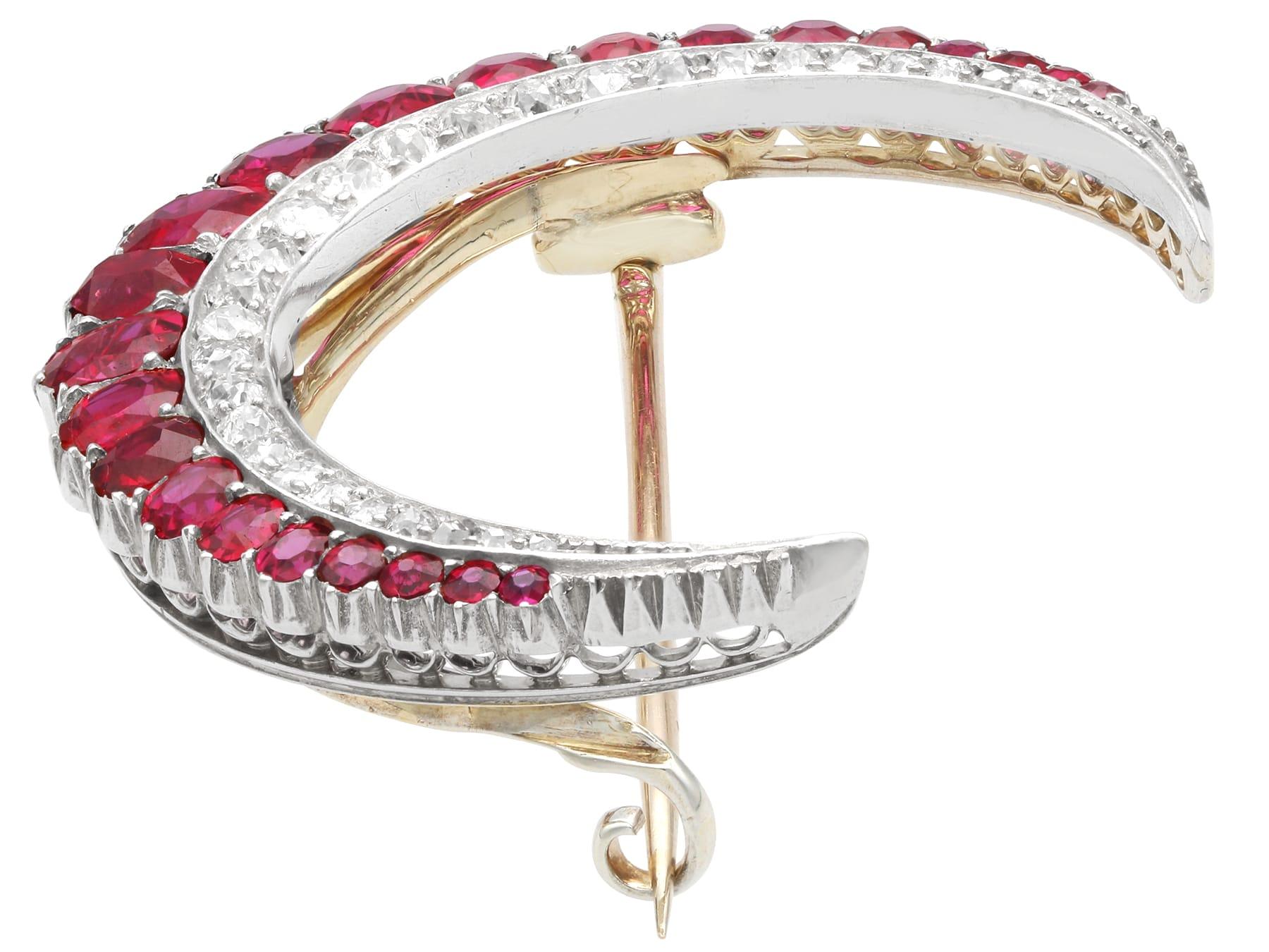 Women's or Men's 4.86 Carat Thai Ruby 0.88 Carat Diamond 9k Yellow Gold Brooch Circa 1890 For Sale
