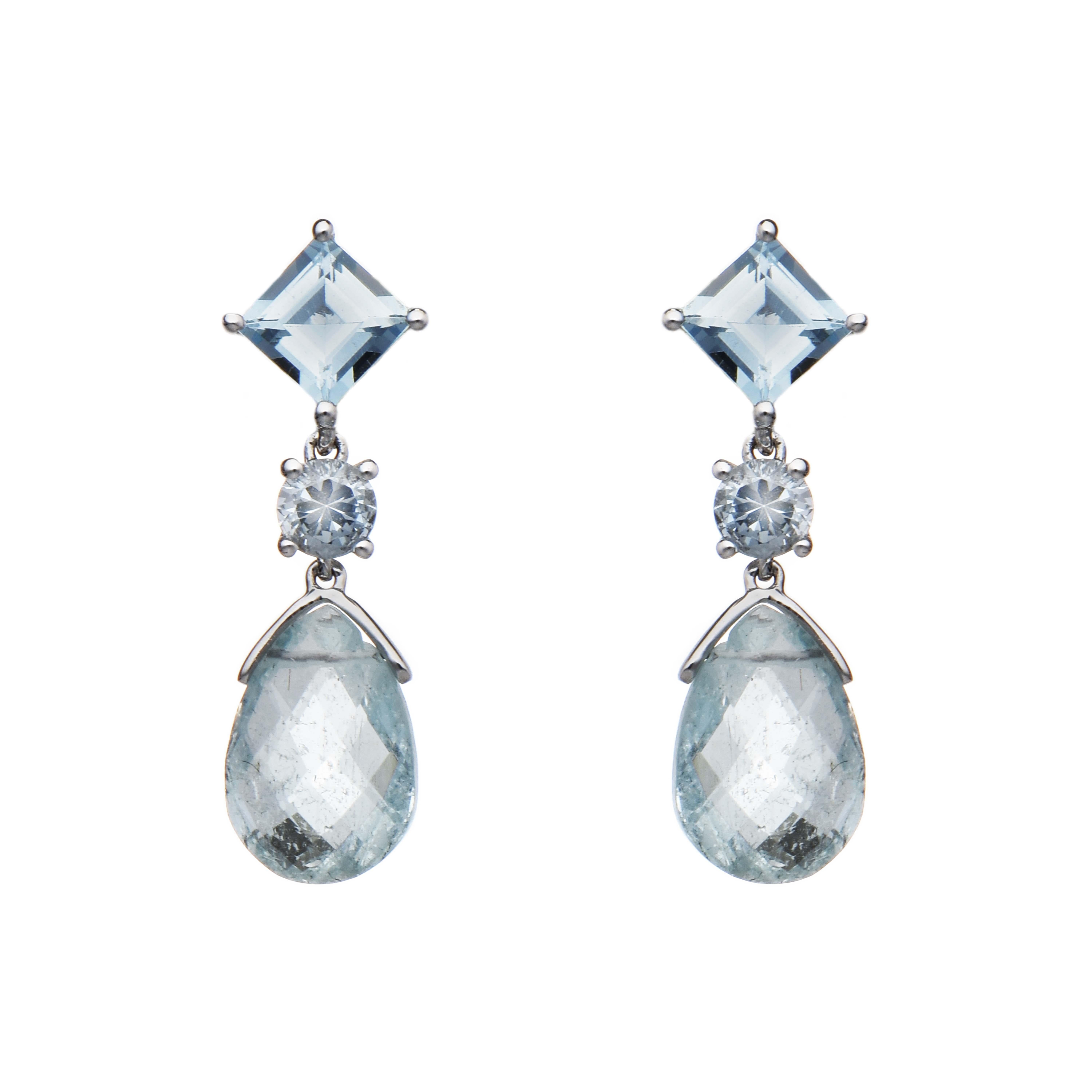 Mixed Cut 4.86 Carats Aquamarine White Gold Earrings For Sale