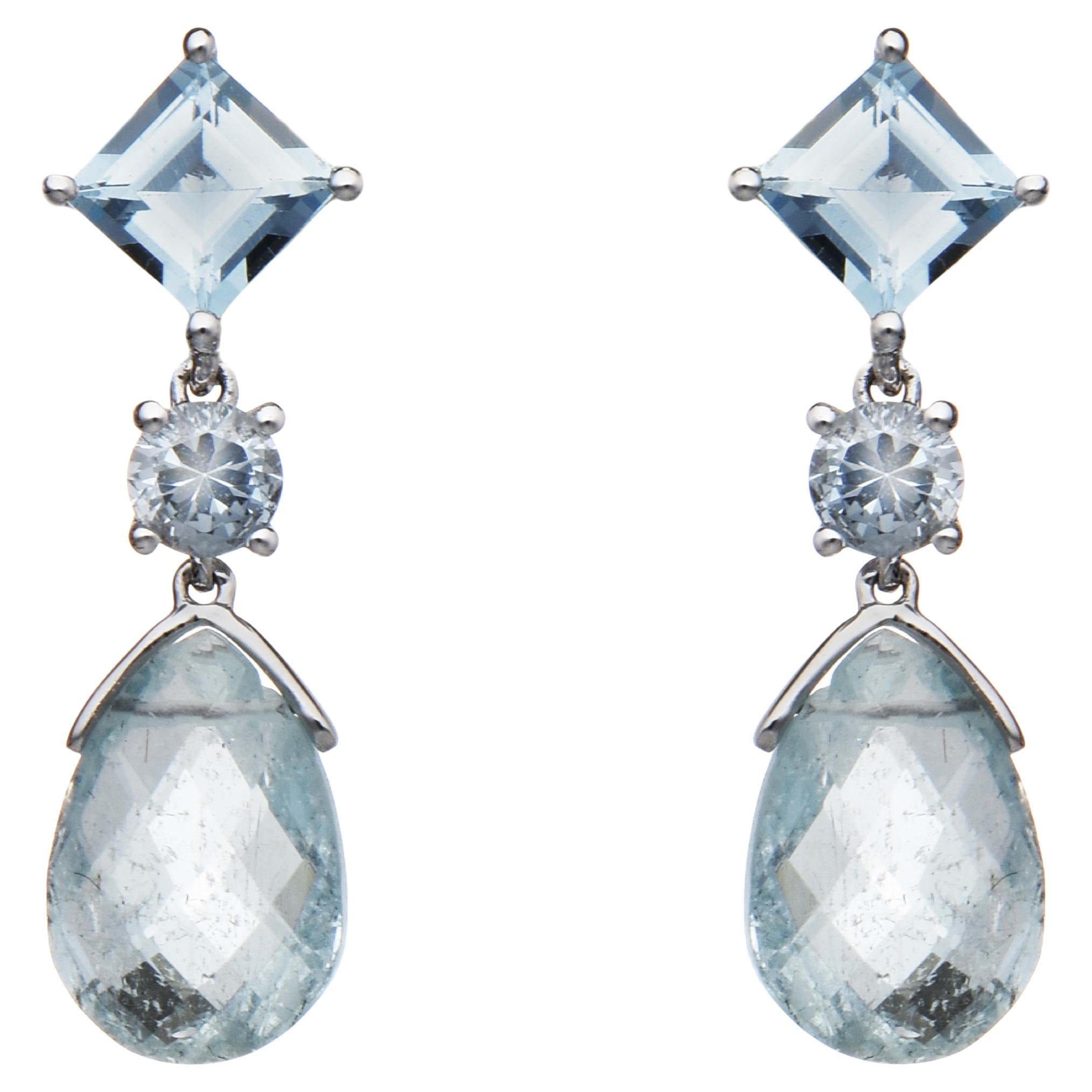4.86 Carats Aquamarine White Gold Earrings