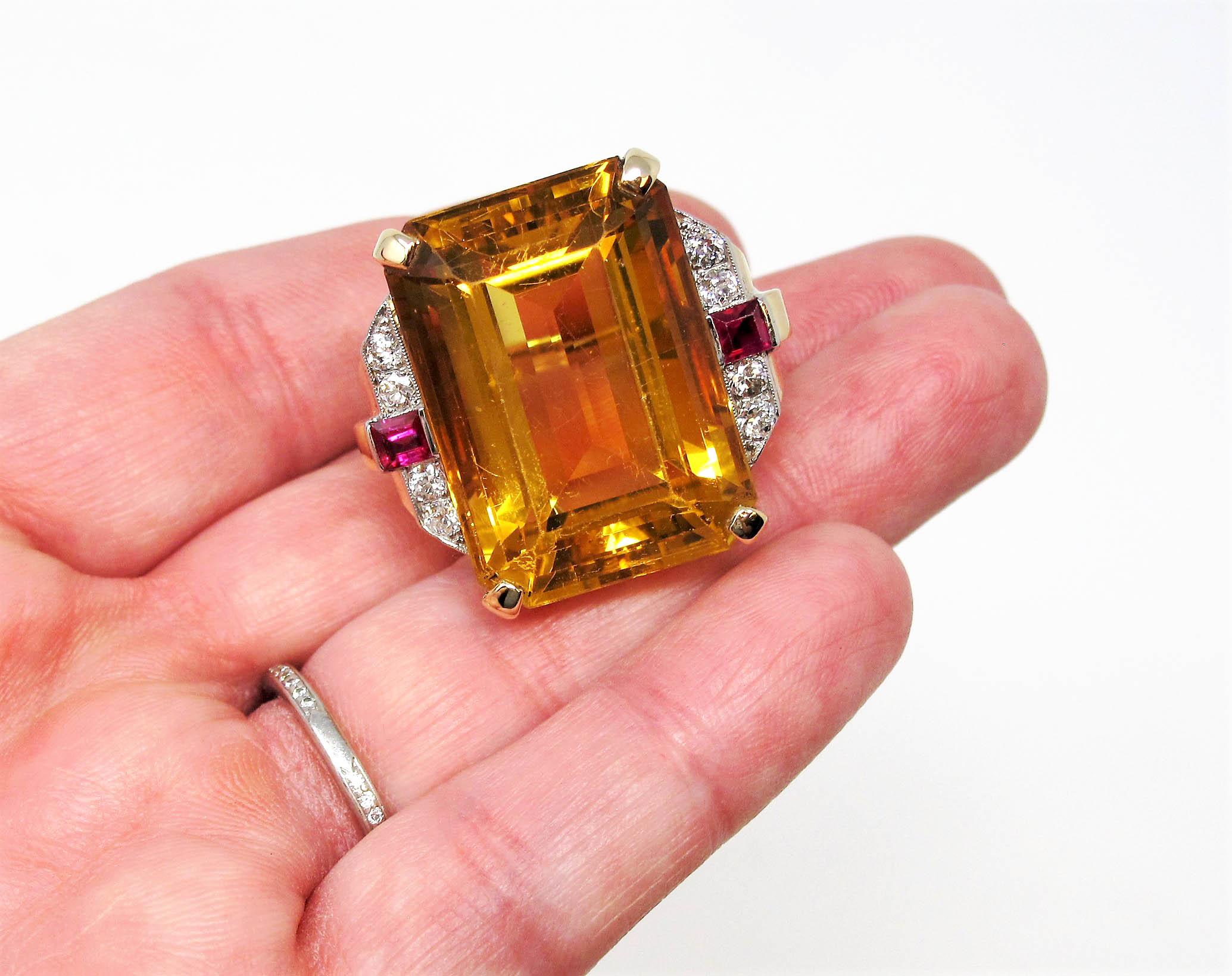 48.67 Carat Citrine, Diamond and Ruby Cocktail Ring in 14 Karat Yellow Gold 2