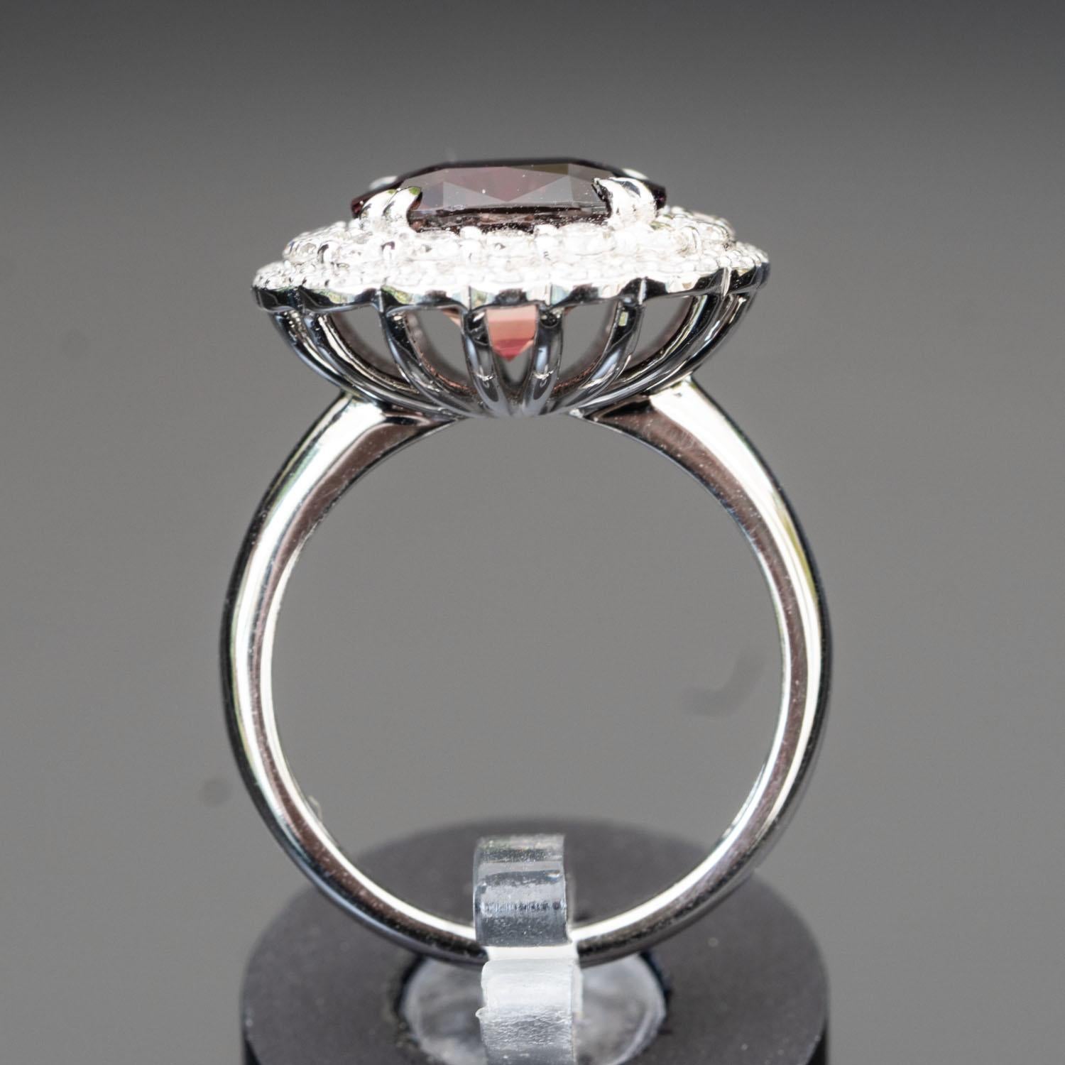 Women's 4.86ct Red Tourmaline and 1.16 Carat Natural Diamonds Cocktail Ring For Sale