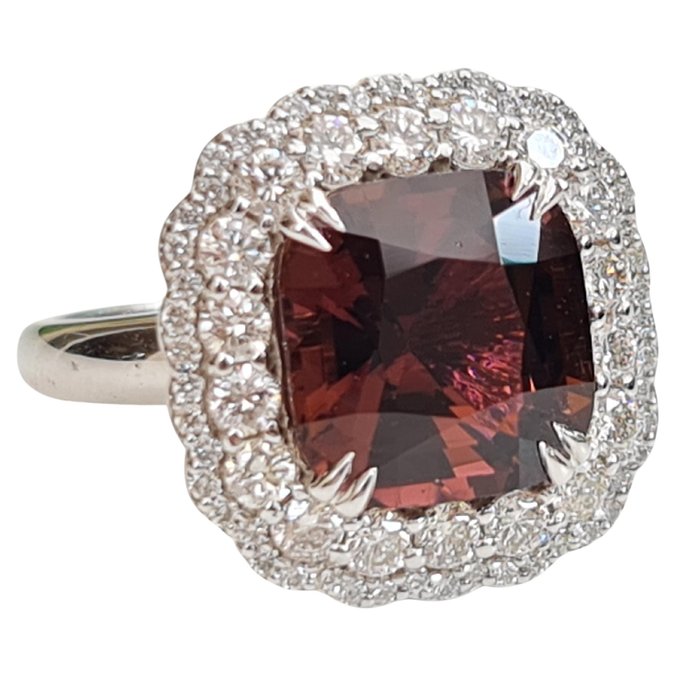 4.86ct Red Tourmaline and 1.16 Carat Natural Diamonds Cocktail Ring For Sale