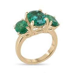 4.86tcw 14K Oval Emerald Three-Stone Ring - Trilogy Design 25th Anniversary Gold