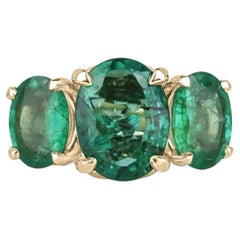 Anello a tre pietre con smeraldo ovale di 4,86tcw 14K - Trilogy Design 25° Anniversario in oro