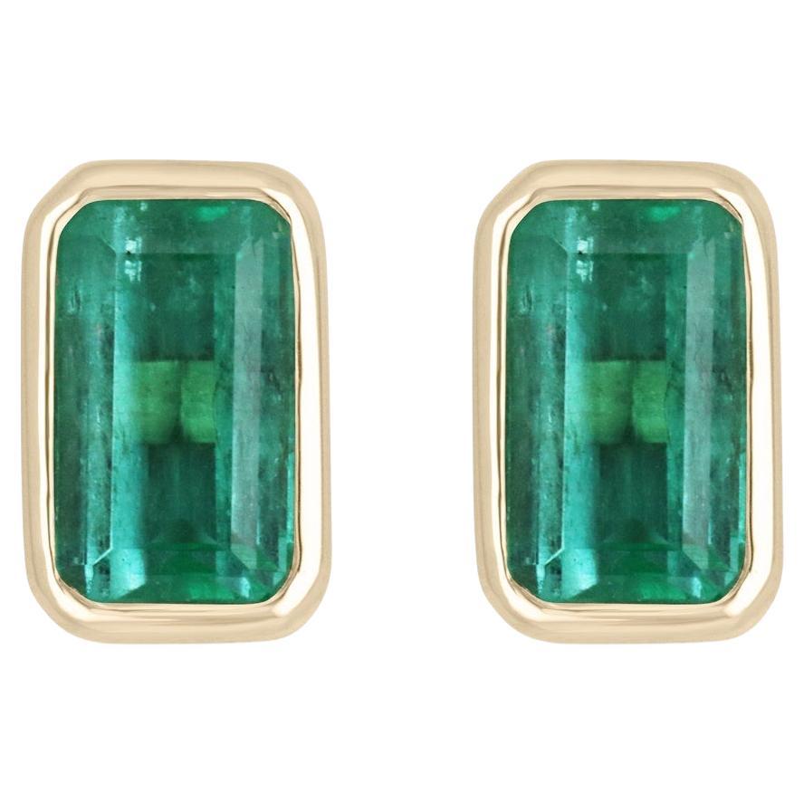4.86tcw VS Colombian Emerald Stud Earrings 14K, Minor Oil May Birthstone Natural