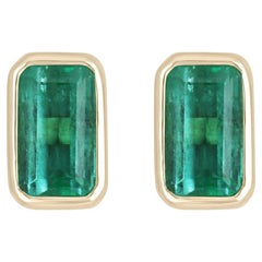 4.86tcw VS Colombian Emerald Stud Earrings 14K, Minor Oil May Birthstone Natural