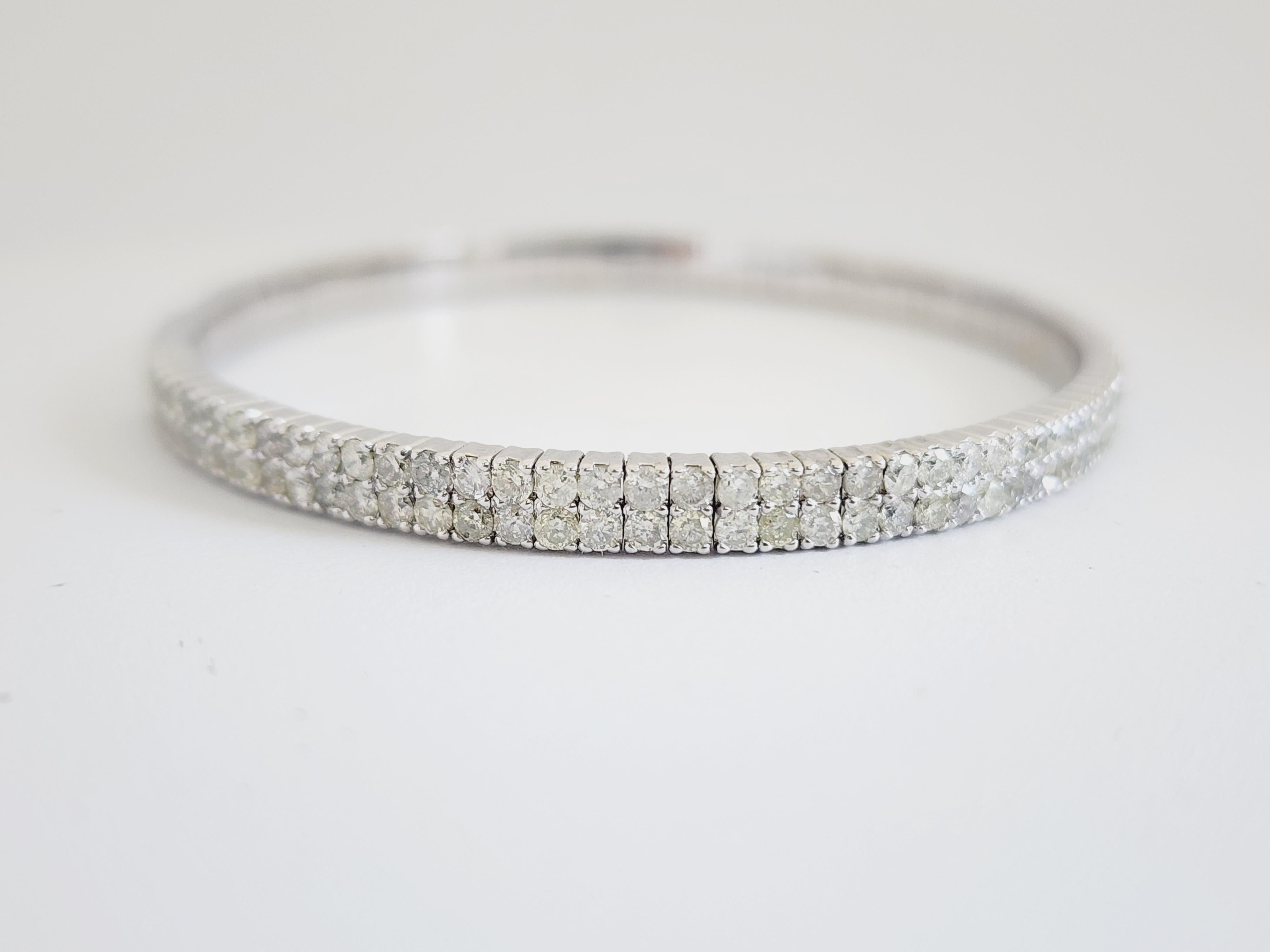 4.87 Carat Double Row Flexible Bangle White Gold 14 Karat Bracelet In New Condition For Sale In Great Neck, NY