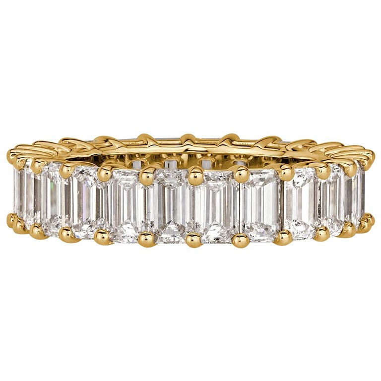 4.87 Carat Emerald Cut Eternity Band in 18 Karat Yellow Gold at 1stDibs