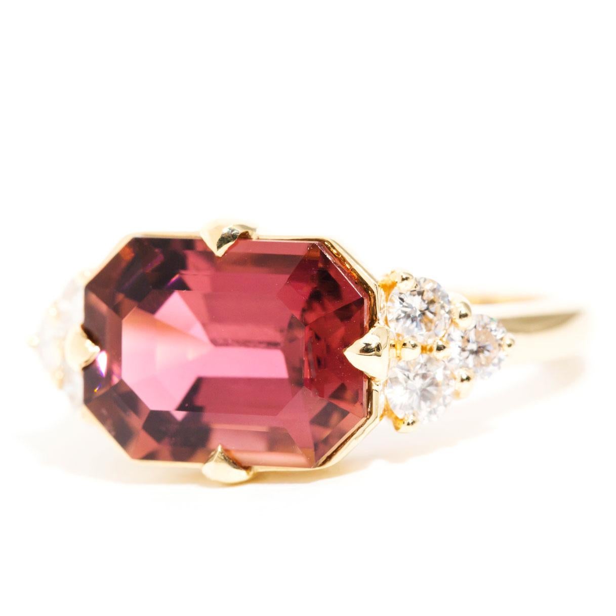 4.87 Carat Emerald Cut Pink Tourmaline and Diamond 18 Carat Gold Cocktail Ring 8