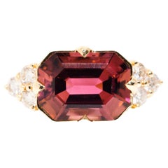 4.87 Carat Emerald Cut Pink Tourmaline and Diamond 18 Carat Gold Cocktail Ring